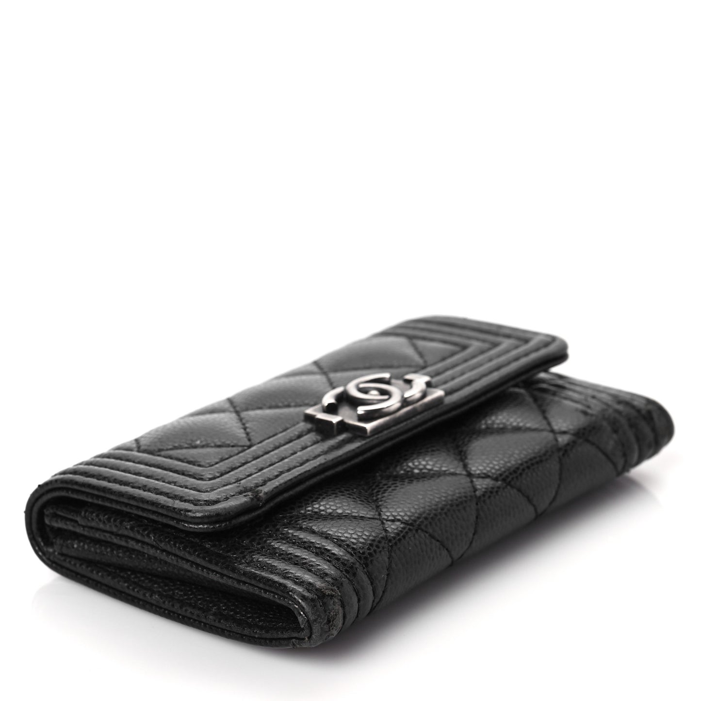 Caviar Quilted Boy Flap Card Holder Black
