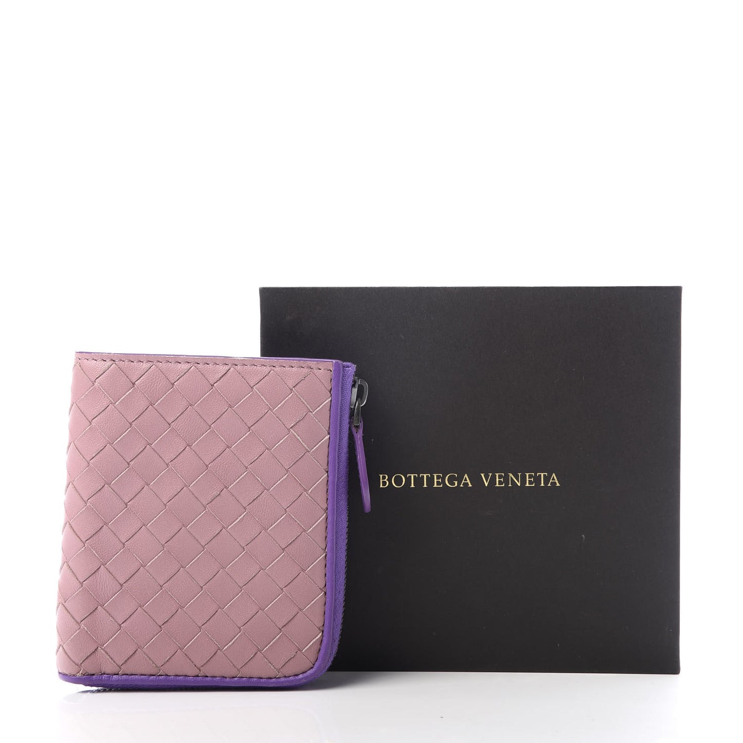 Nappa Intrecciato Zip Around Compact Wallet Deco Rose Corot