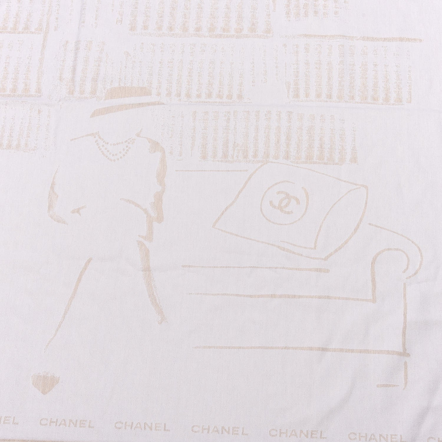 Chanel Wool Silk Coco Scarf Beige 2 of 4