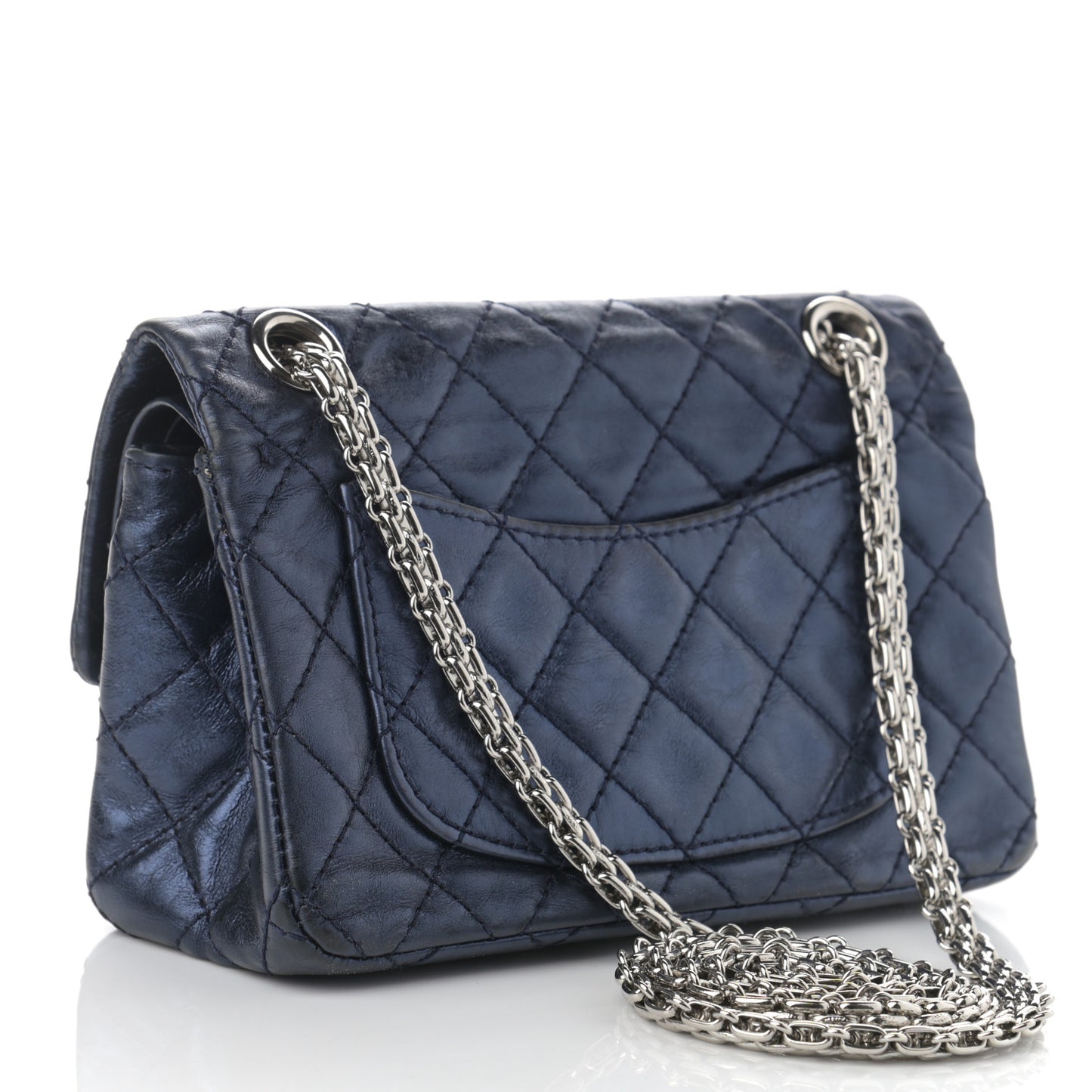 Metallic Aged Calfskin Quilted 2.55 Reissue 224 Flap Blue