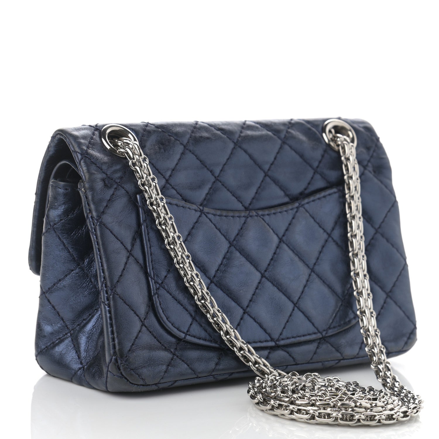 Chanel Metallic Aged Calfskin Quilted 2.55 Reissue 224 Flap Blue 3 of 13