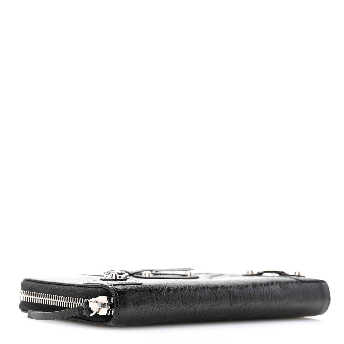 Agneau Classic Silver Hardware Continental Zip Around Wallet Black