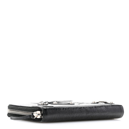 Balenciaga Agneau Classic Silver Hardware Continental Zip Around Wallet Black 4 of 11