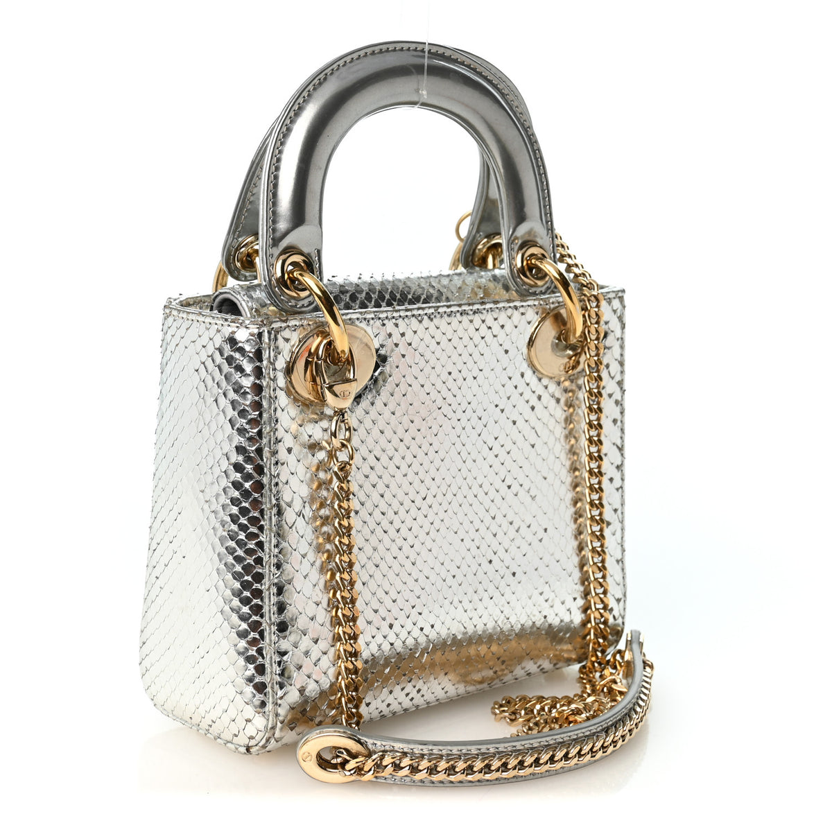 Metallic Snakeskin Mini Lady Dior Silver