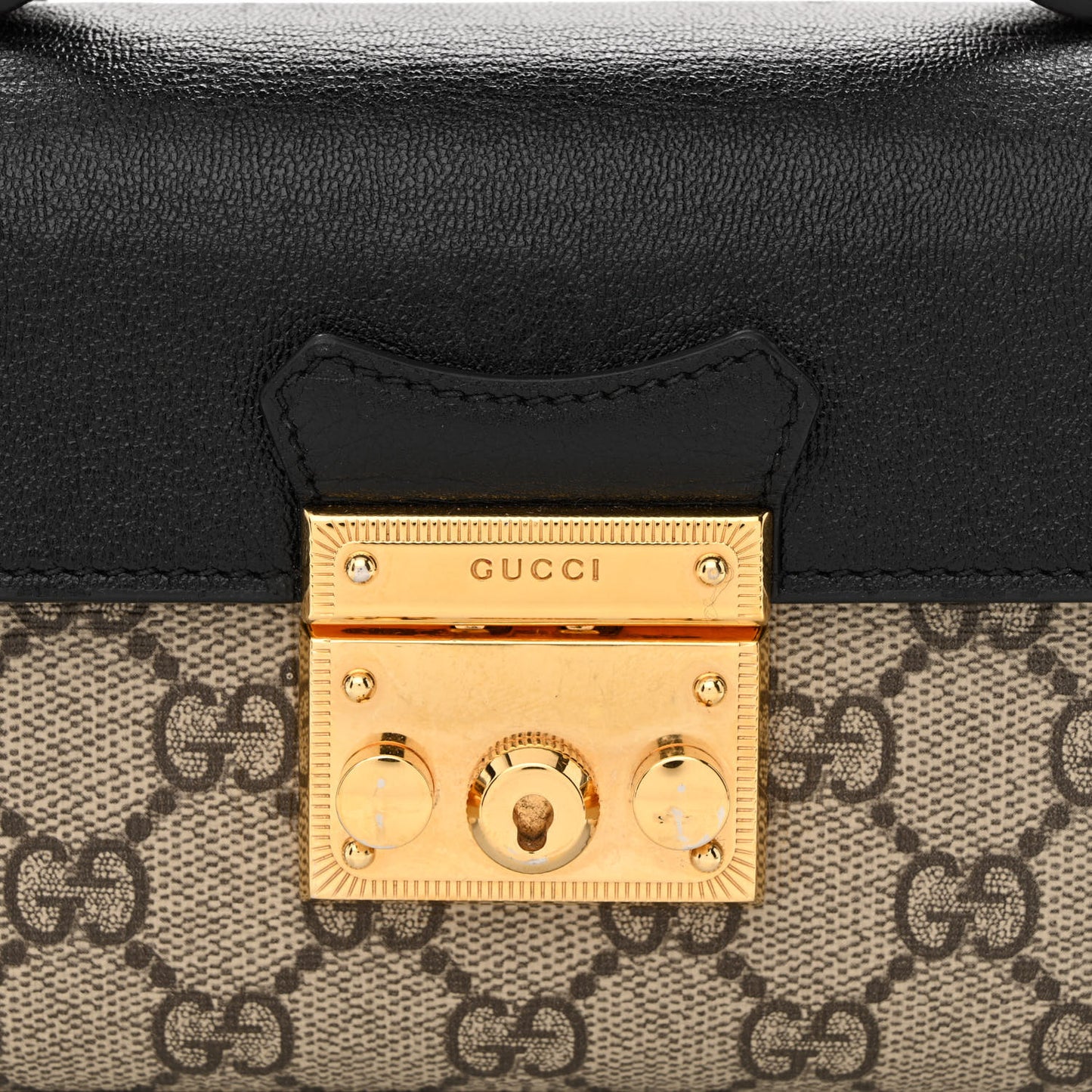 GG Supreme Monogram Calfskin Mini Padlock Top Handle Shoulder Bag Beige Black Cuir