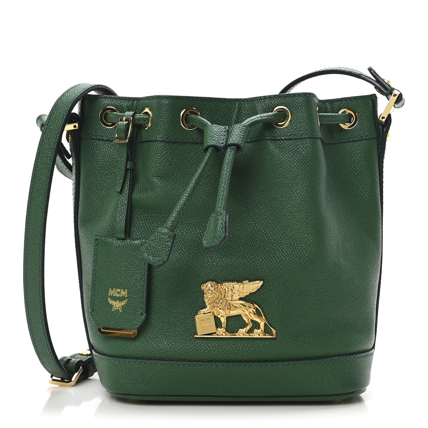 MCM Grained Calfskin Mini Drawstring Bucket Bag Green 1 of 9