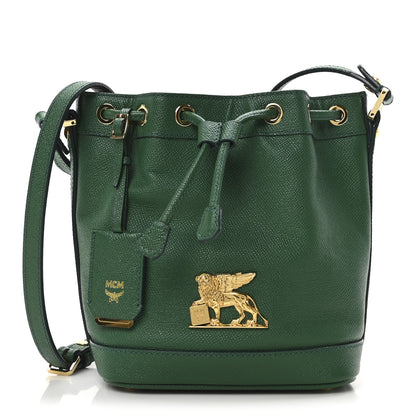 MCM Grained Calfskin Mini Drawstring Bucket Bag Green 1 of 9