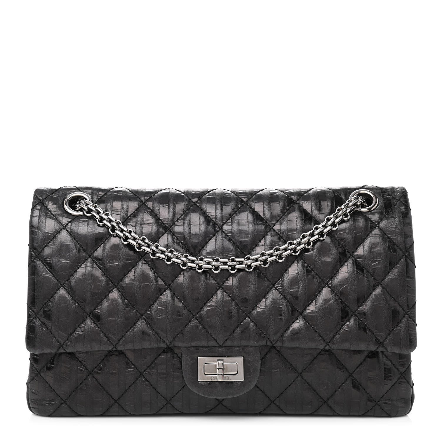 Chanel Metallic Calfskin Striped 2.55 Reissue 226 Flap Black 1 of 11