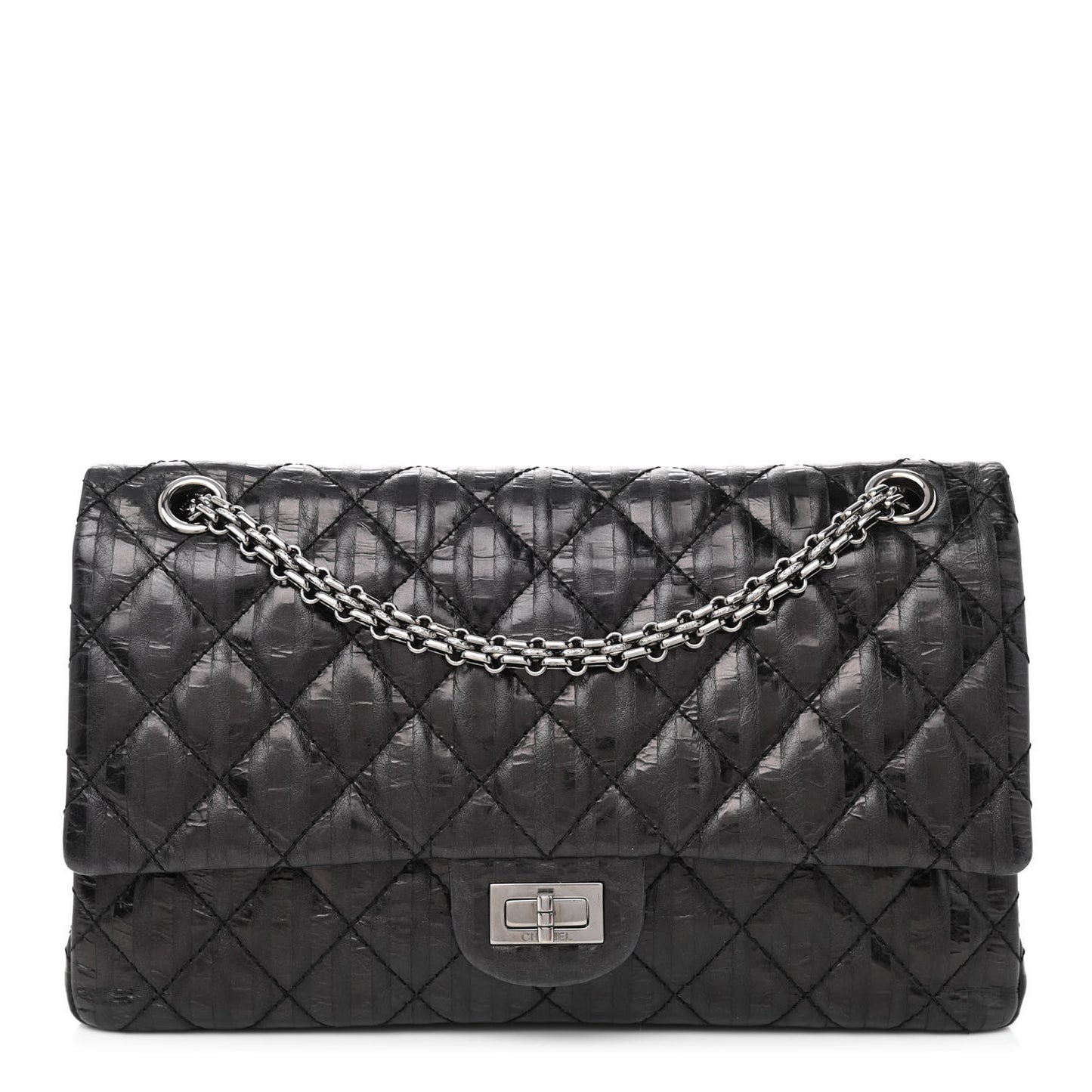 Metallic Calfskin Striped 2.55 Reissue 226 Flap Black