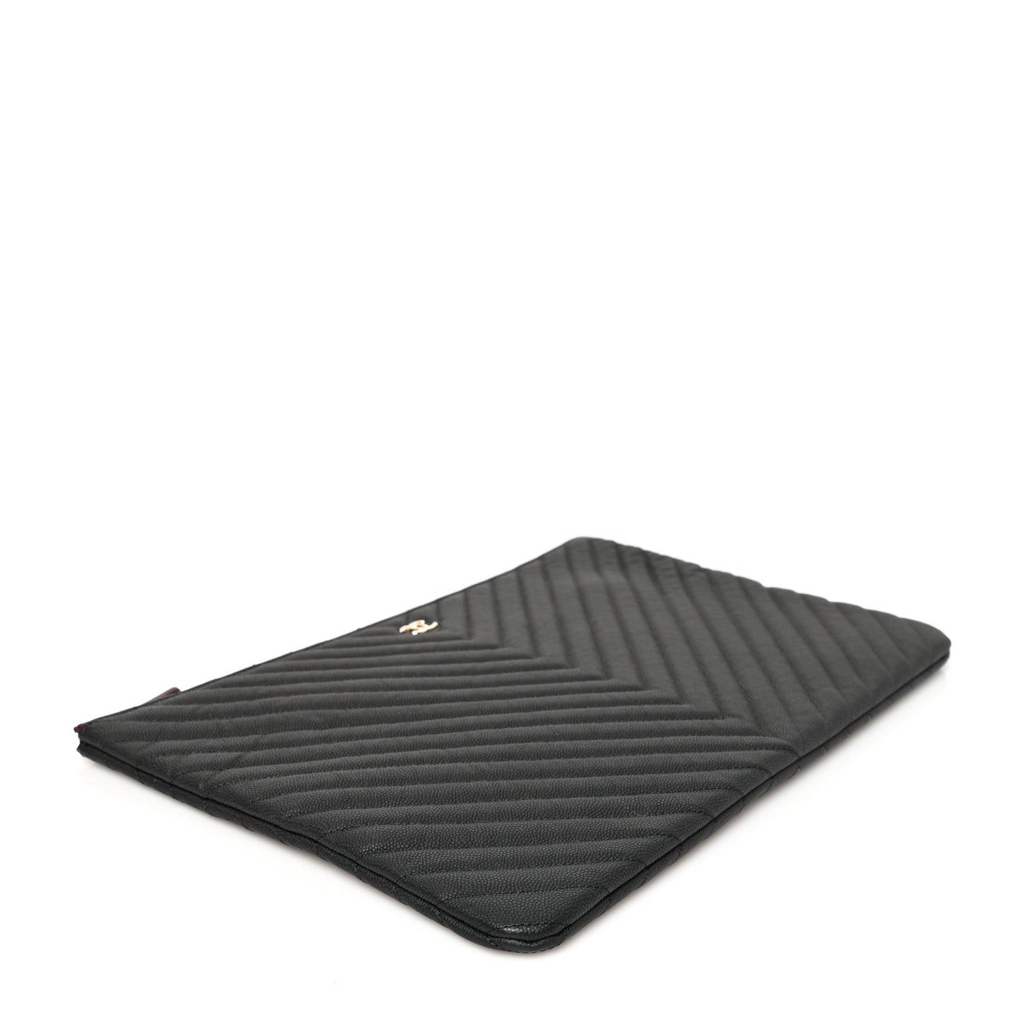 Caviar Chevron Quilted Large Cosmetic Case Black