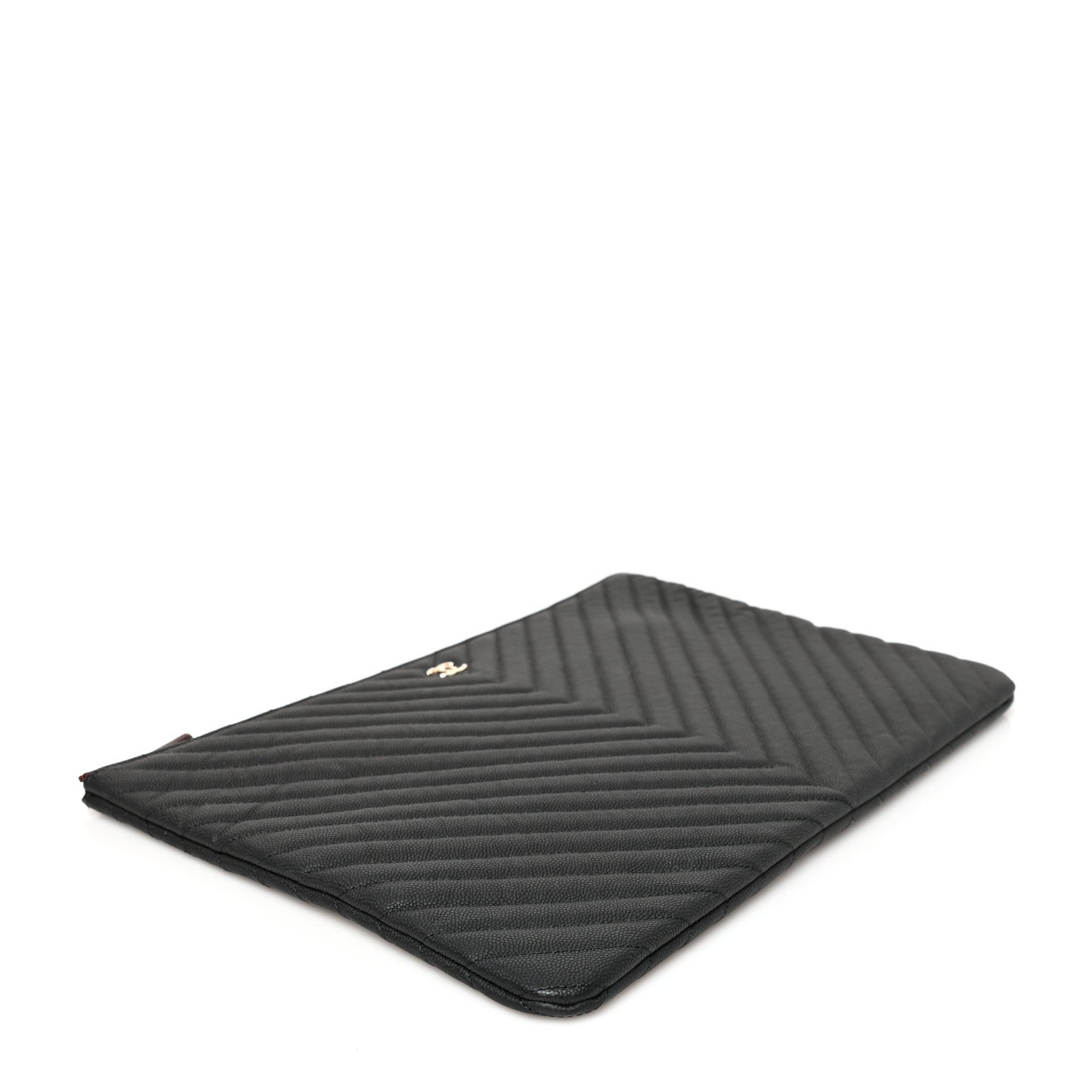 Chanel Caviar Chevron Quilted Large Cosmetic Case Black 4 of 8
