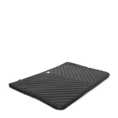 Chanel Caviar Chevron Quilted Large Cosmetic Case Black 4 of 8