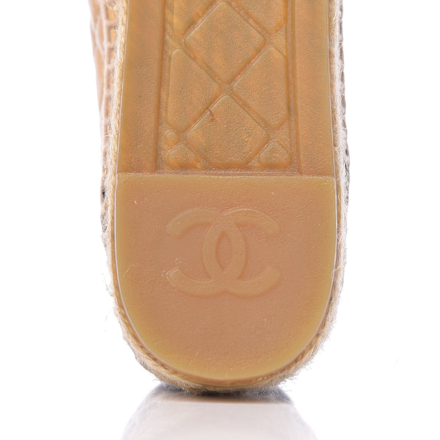 Lambskin Grosgrain Quilted CC Chain Espadrilles 39 Beige Black