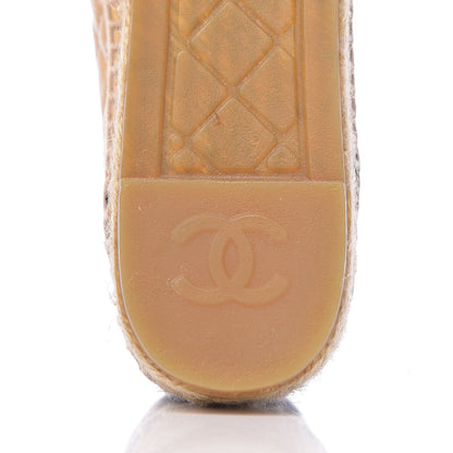 Chanel Lambskin Grosgrain Quilted CC Chain Espadrilles 39 Beige Black 10 of 12