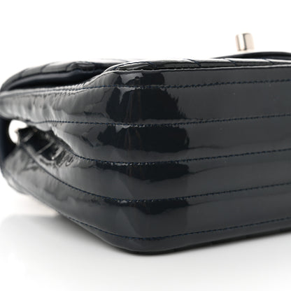 Chanel Patent Chevron Quilted Mini Square Flap Dark Blue 9 of 10