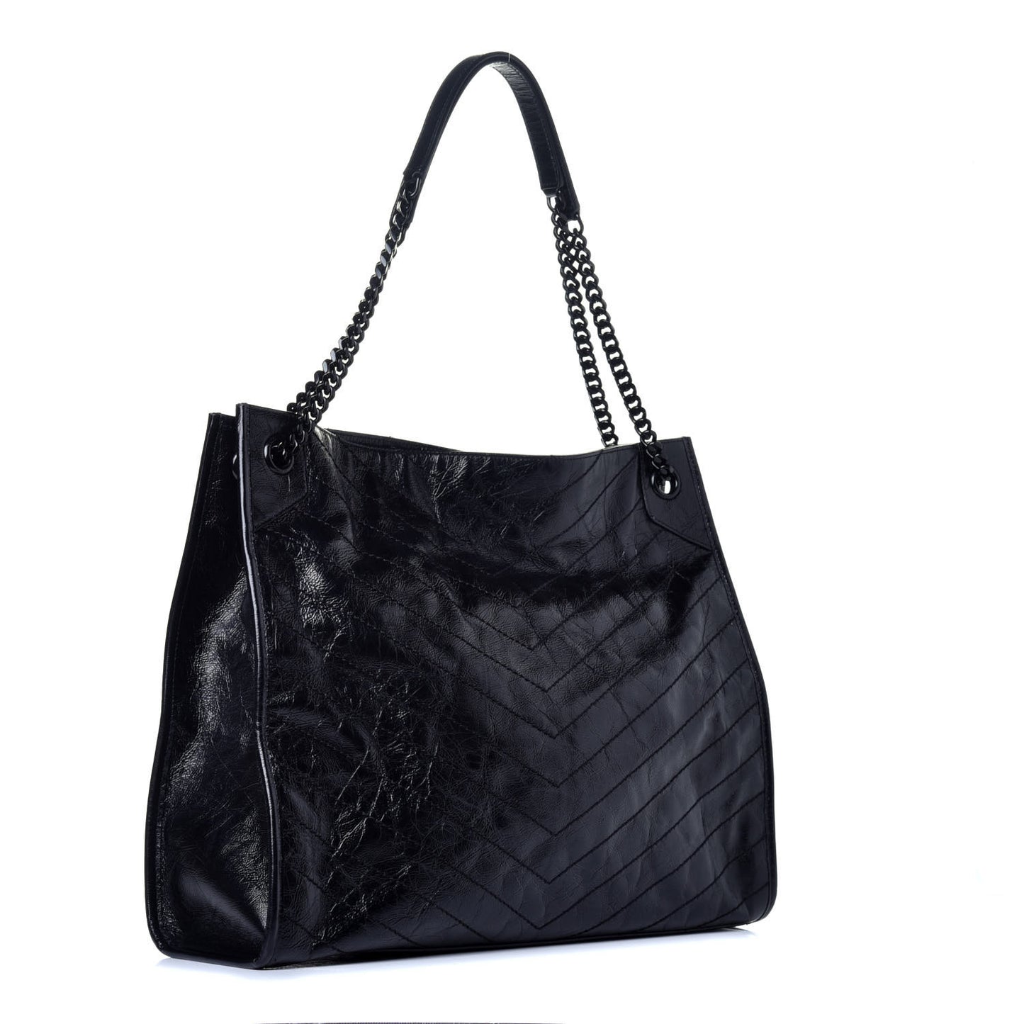 Crinkled Calfskin Matelasse Monogram Large Niki Shopper Tote Black