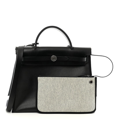 Hermes Toile H Berline Vache Hunter Herbag Zip PM 31 Black Ecru 3 of 12