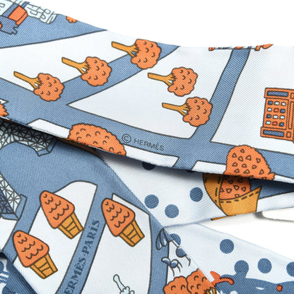 Hermes Silk Les Nouveaux Amoureux de Paris Twilly Ciel Blue Jean Orange 4 of 4