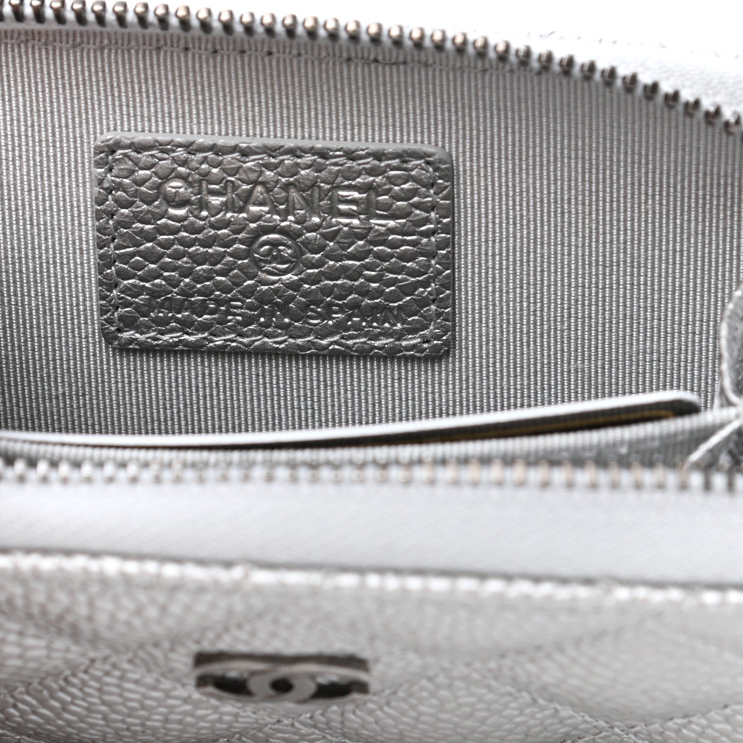 Chanel Metallic Caviar Quilted Zip Coin Purse Silver 6 of 8