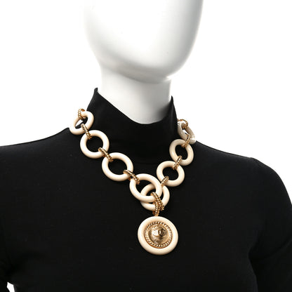 Chanel Resin Metal CC Medallion Necklace Beige Gold 2 of 4
