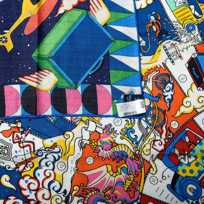 Hermes Cashmere Silk L'Epopee D'Hermes Shawl 140 Bleu Jaune Multicolore 3 of 5