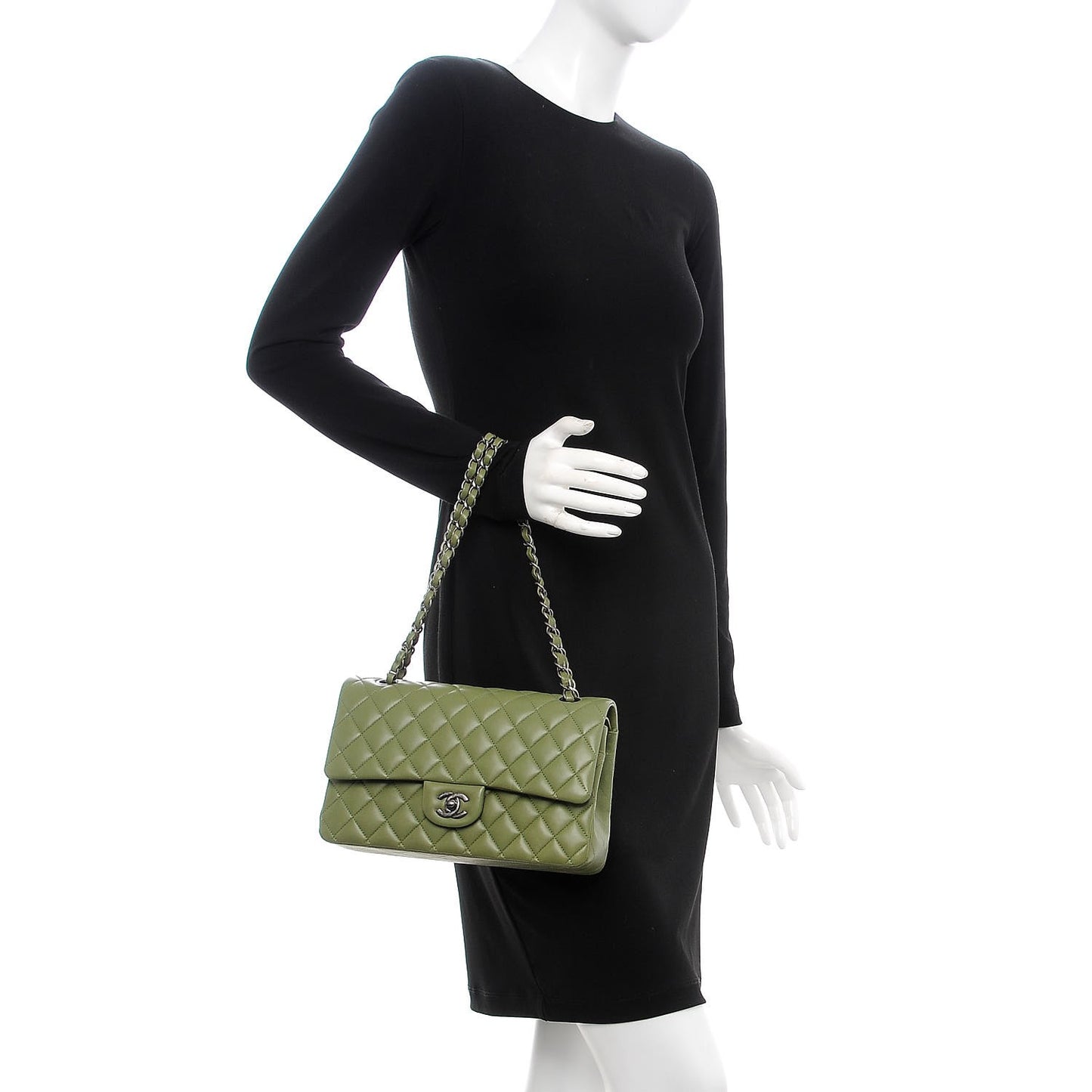 Lambskin Quilted Medium Double Flap Green