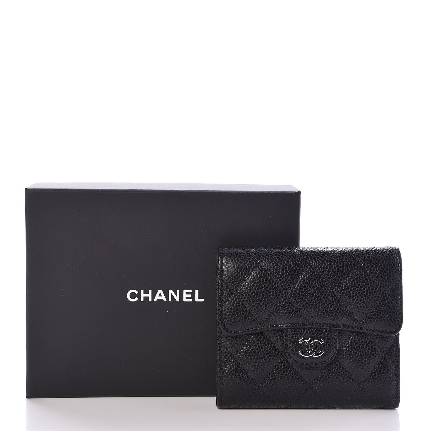 Caviar Quilted Compact Flap Wallet Black