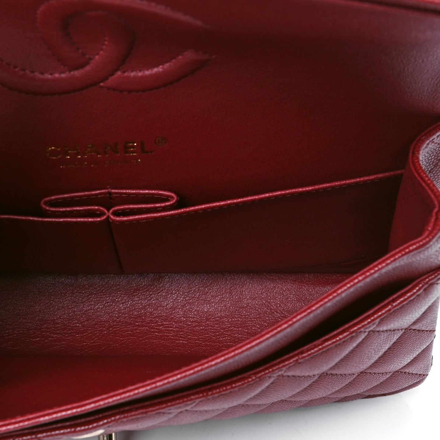 Caviar Quilted Medium Double Flap Red