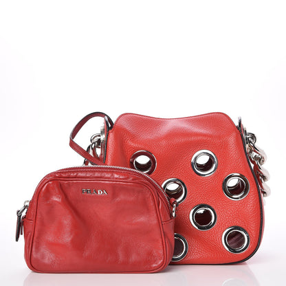 Prada Vitello Daino Grommet Small Chain Hobo Lacca 5 of 8
