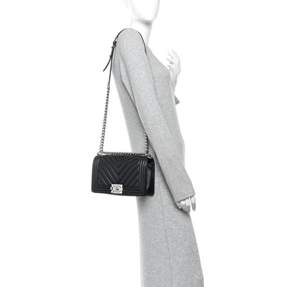 Chanel Lambskin Chevron Quilted Medium Boy Flap Black 2 of 11