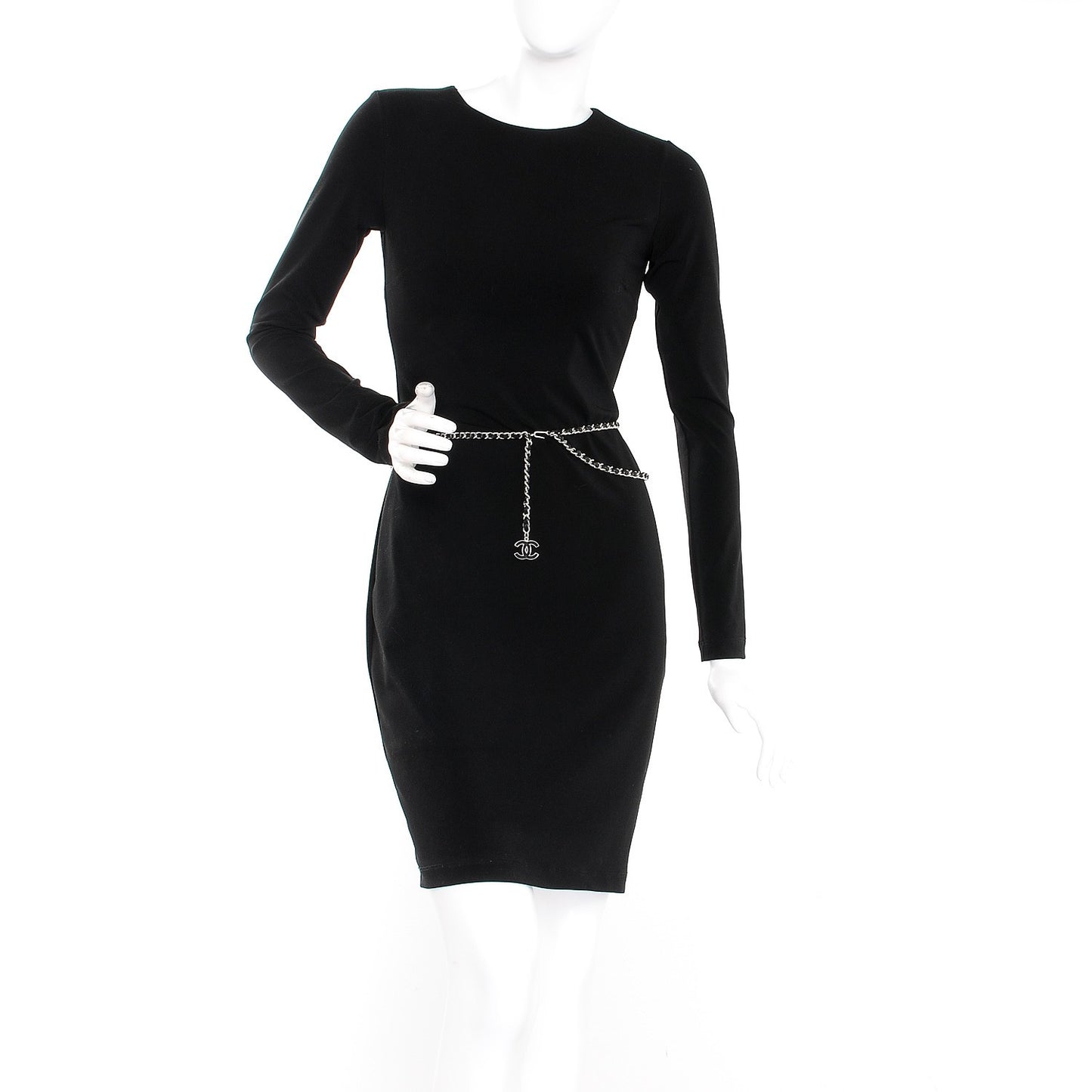 Lambskin Enamel CC Chain Belt Black Silver