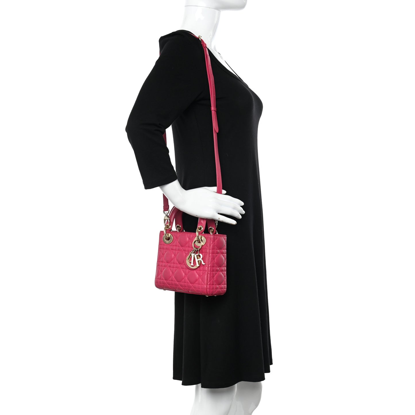 Lambskin Cannage Mini Lady Dior Fuchsia