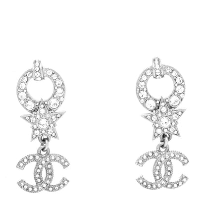 Chanel Strass Crystal CC Star Drop Earrings Silver 1 of 4