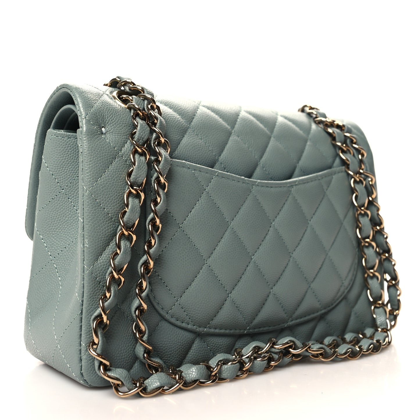 Caviar Quilted Small Double Flap Light Blue