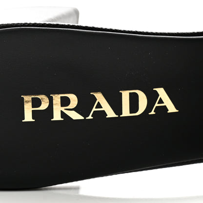 Prada Jacquard Trianglolo Symbole Embroidered Metal Triangle Logo 65mm Block Heel Slide Sandals 37 Black Beige 6 of 7