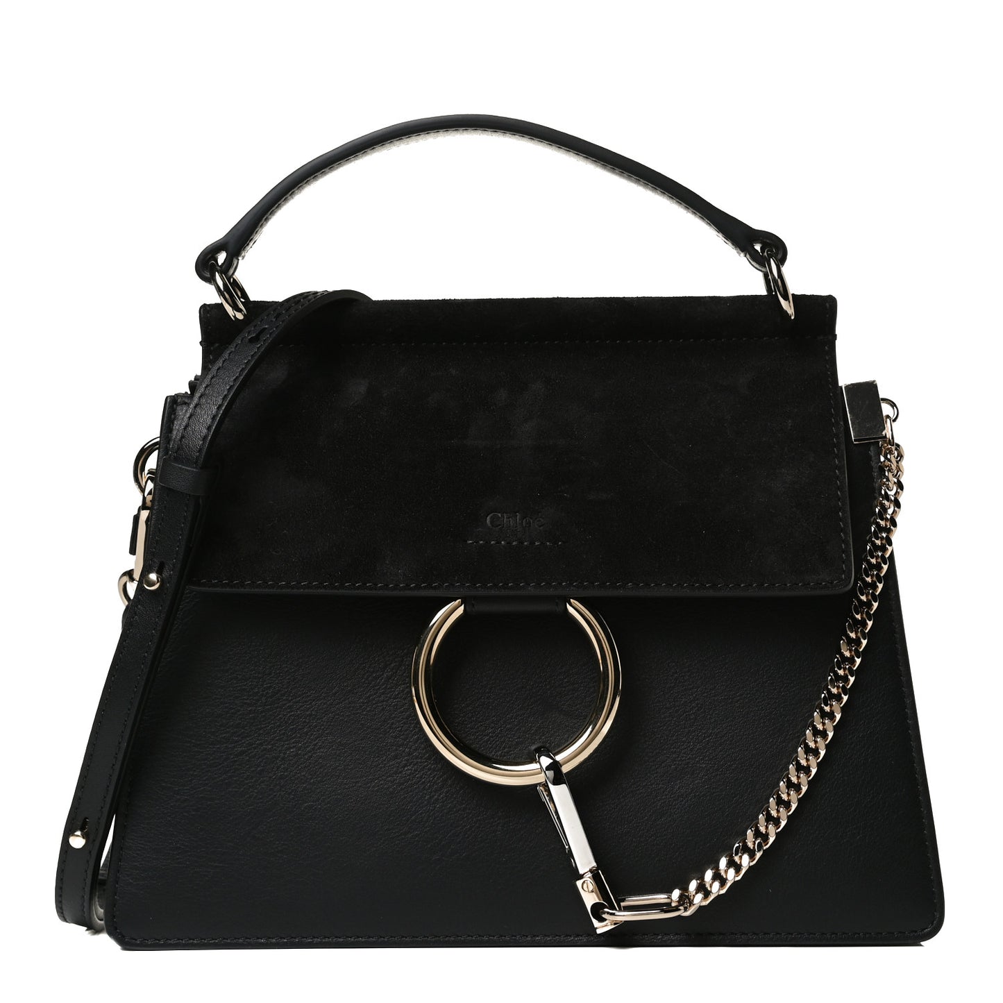 Suede Calfskin Small Faye Top Handle Bag Black