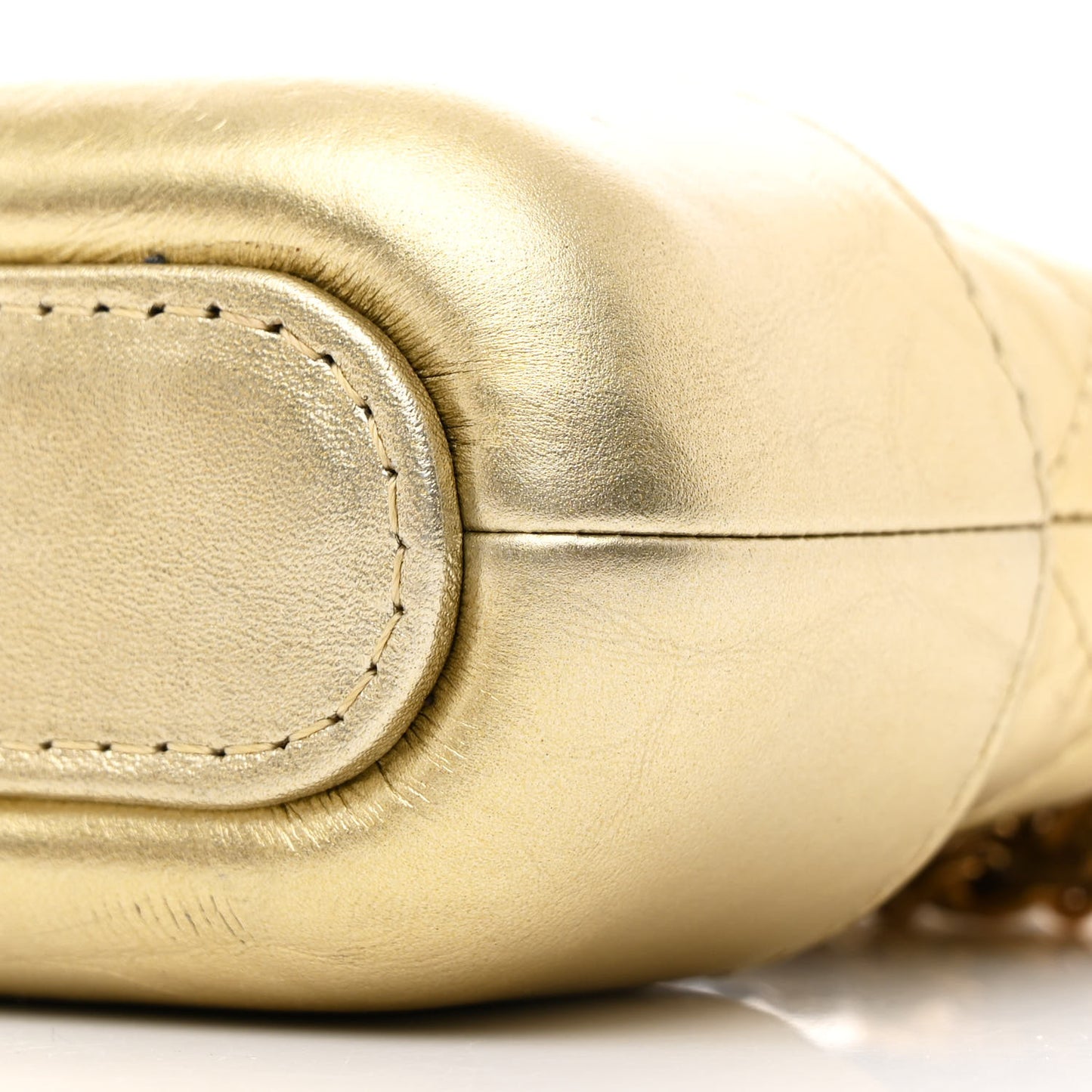 Metallic Aged Calfskin Quilted Small Gabrielle Clutch With Chain Gold