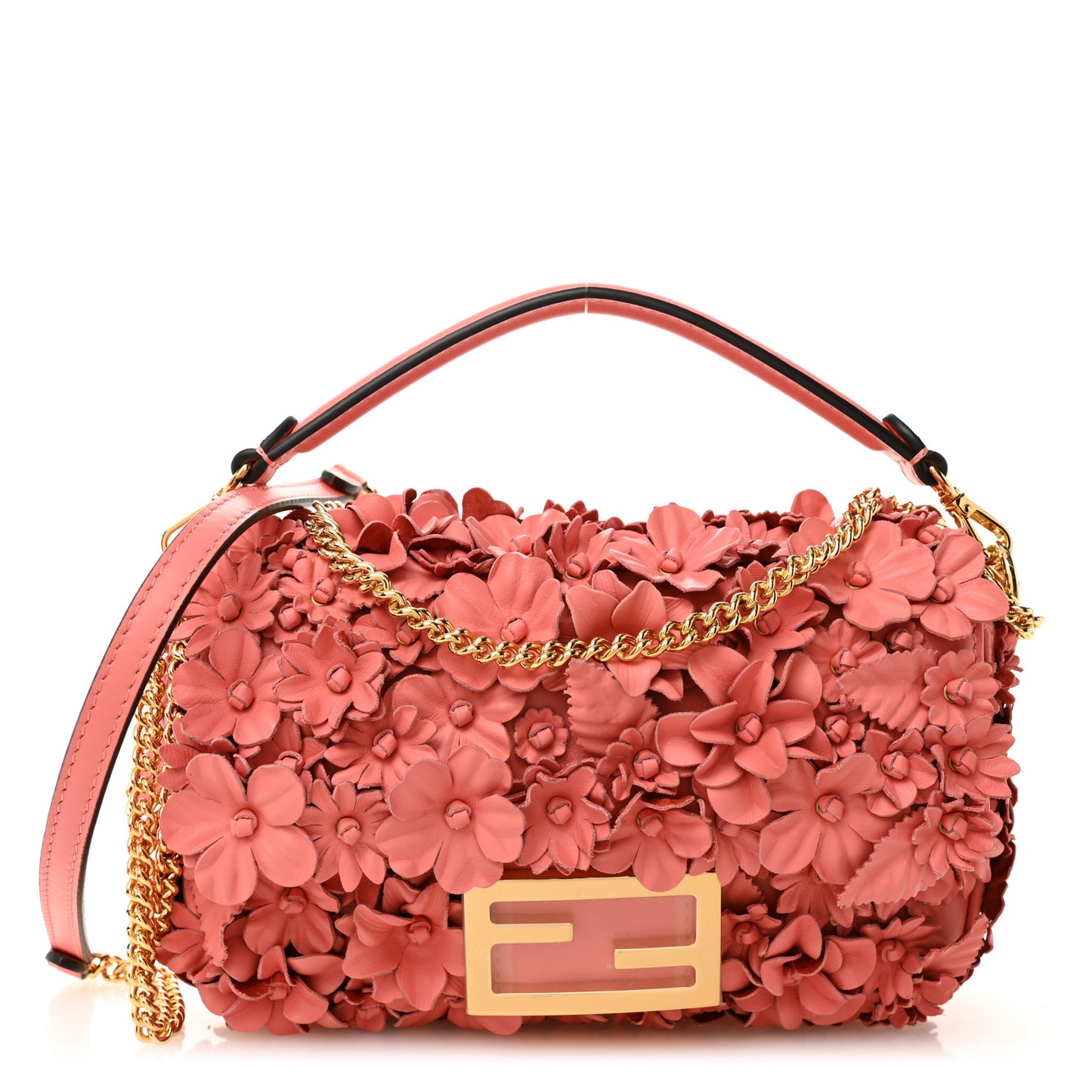 Vitello Grace 3D Floral Embroidered Flower Mini Baguette Rosa Pesca