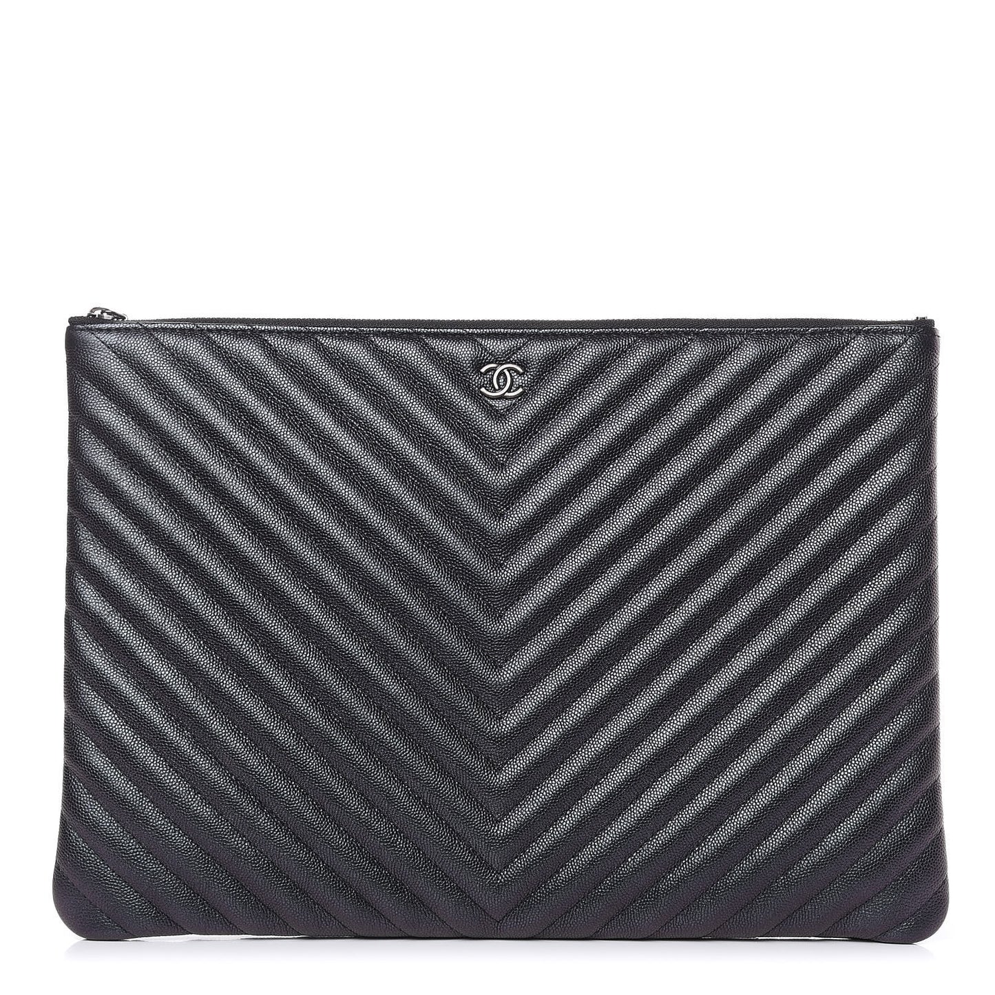 Iridescent Caviar Chevron Quilted Large Cosmetic Case Black