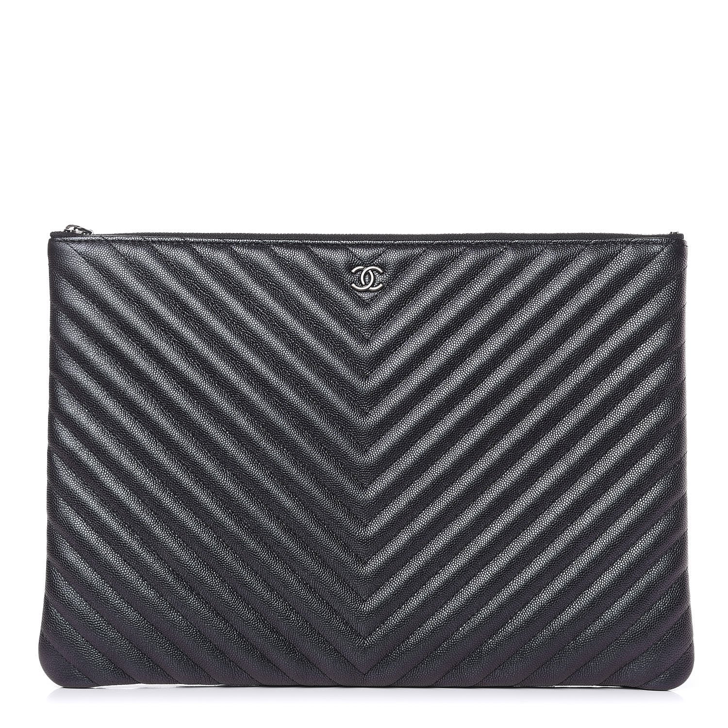 Chanel Iridescent Caviar Chevron Quilted Large Cosmetic Case Black 1 of 10