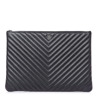 Chanel Iridescent Caviar Chevron Quilted Large Cosmetic Case Black 1 of 10
