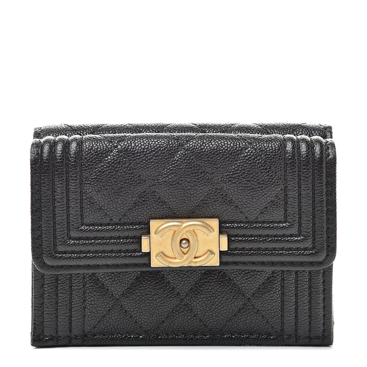 Caviar Quilted Small Boy Flap Wallet Black