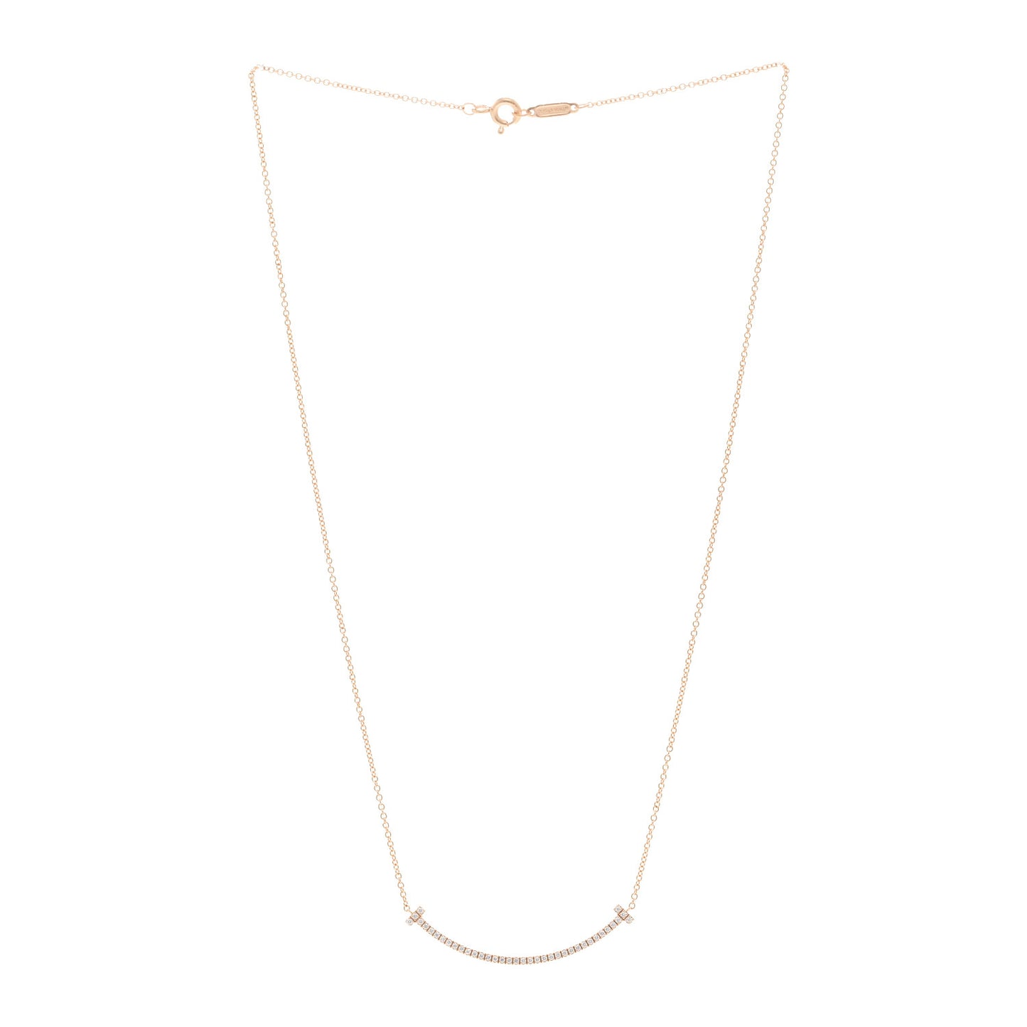 18K Rose Gold Diamond Small T Smile Pendant Necklace
