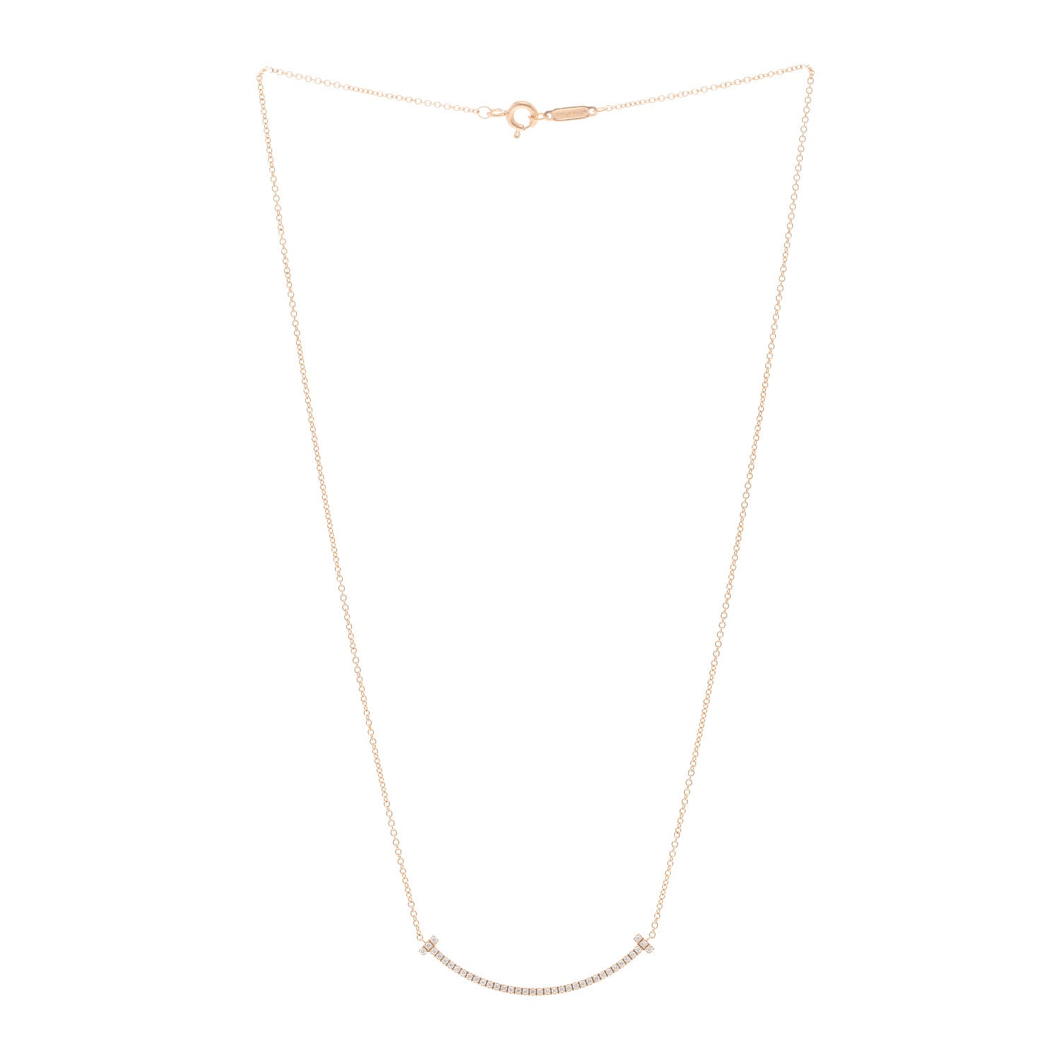 Tiffany 18K Rose Gold Diamond Small T Smile Pendant Necklace 3 of 5