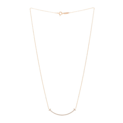 Tiffany 18K Rose Gold Diamond Small T Smile Pendant Necklace 3 of 5