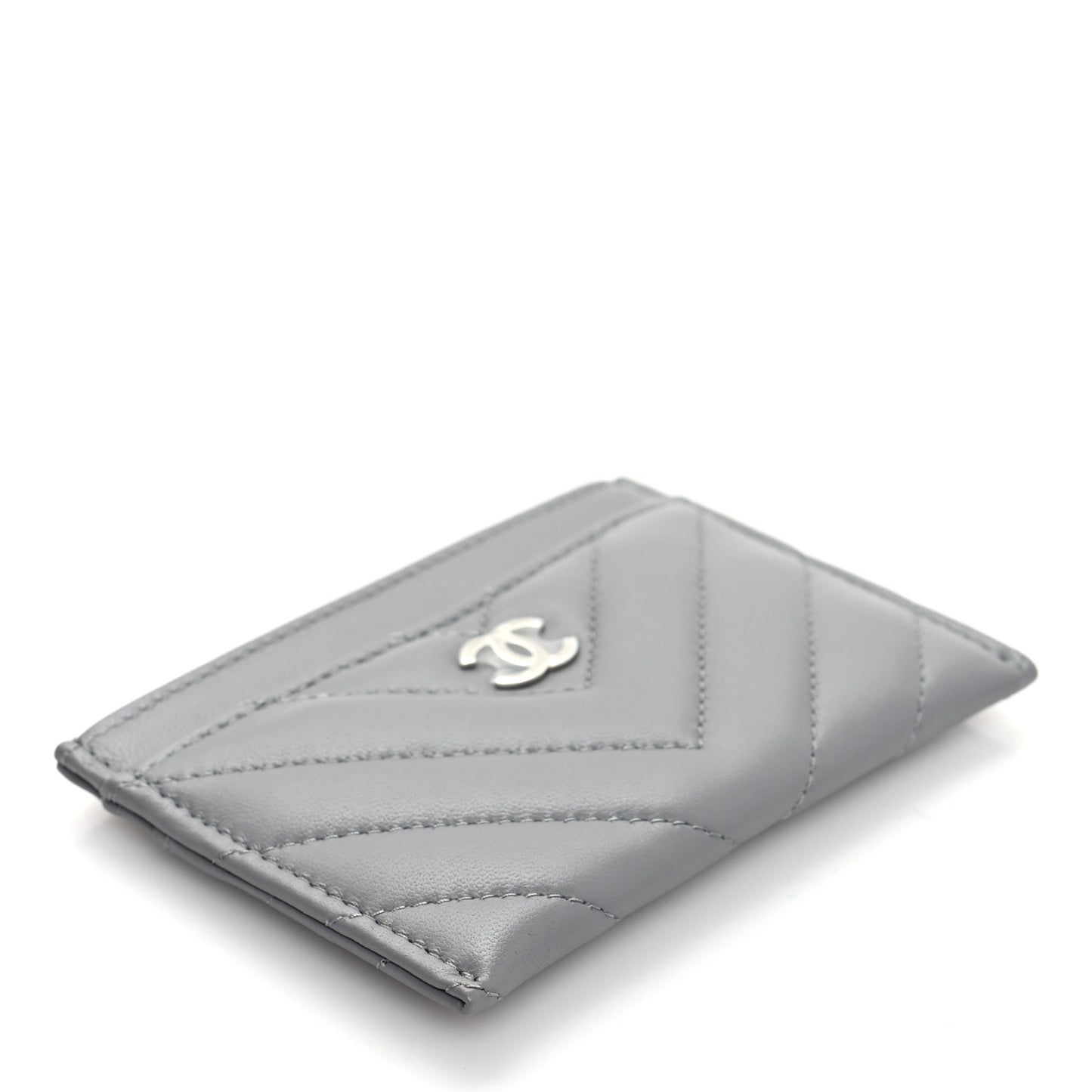 Lambskin Chevron Quilted Card Holder Grey