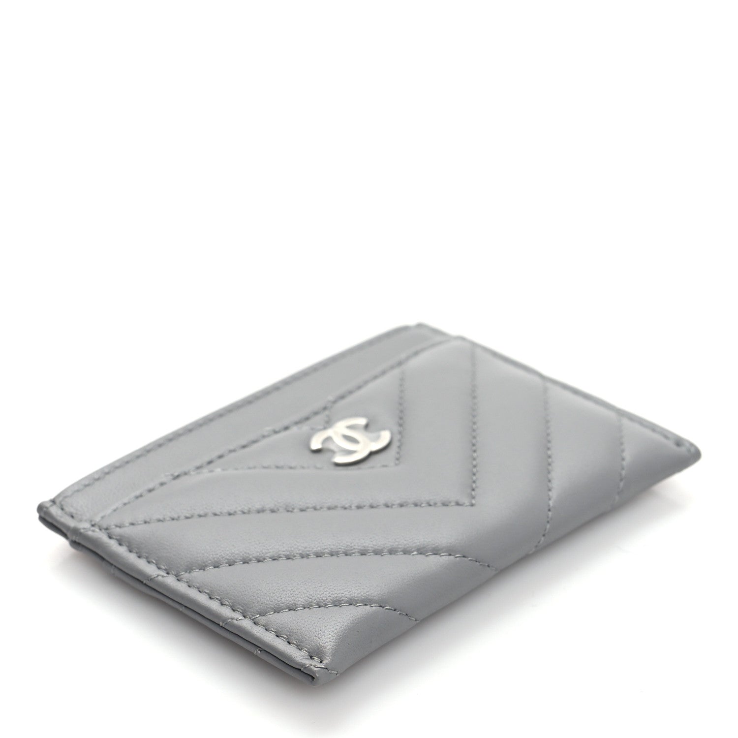 Chanel Lambskin Chevron Quilted Card Holder Grey 4 of 8