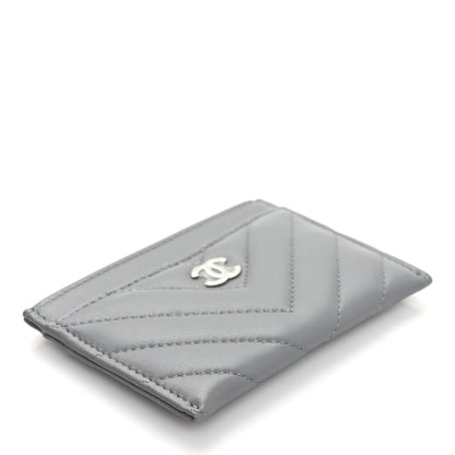 Chanel Lambskin Chevron Quilted Card Holder Grey 4 of 8