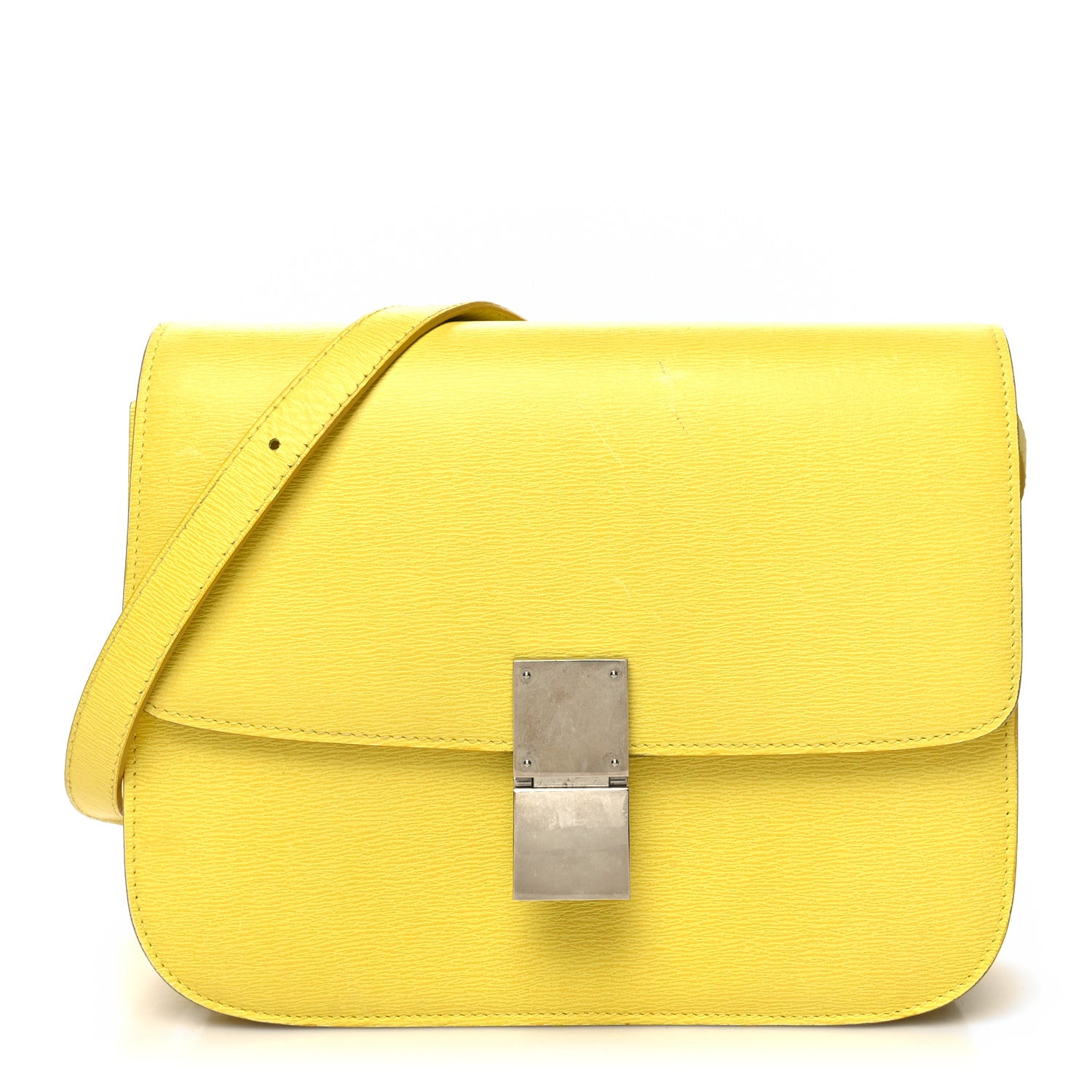 Celine Liege Calfskin Medium Classic Box Flap Bag Fluo Yellow 1 of 14
