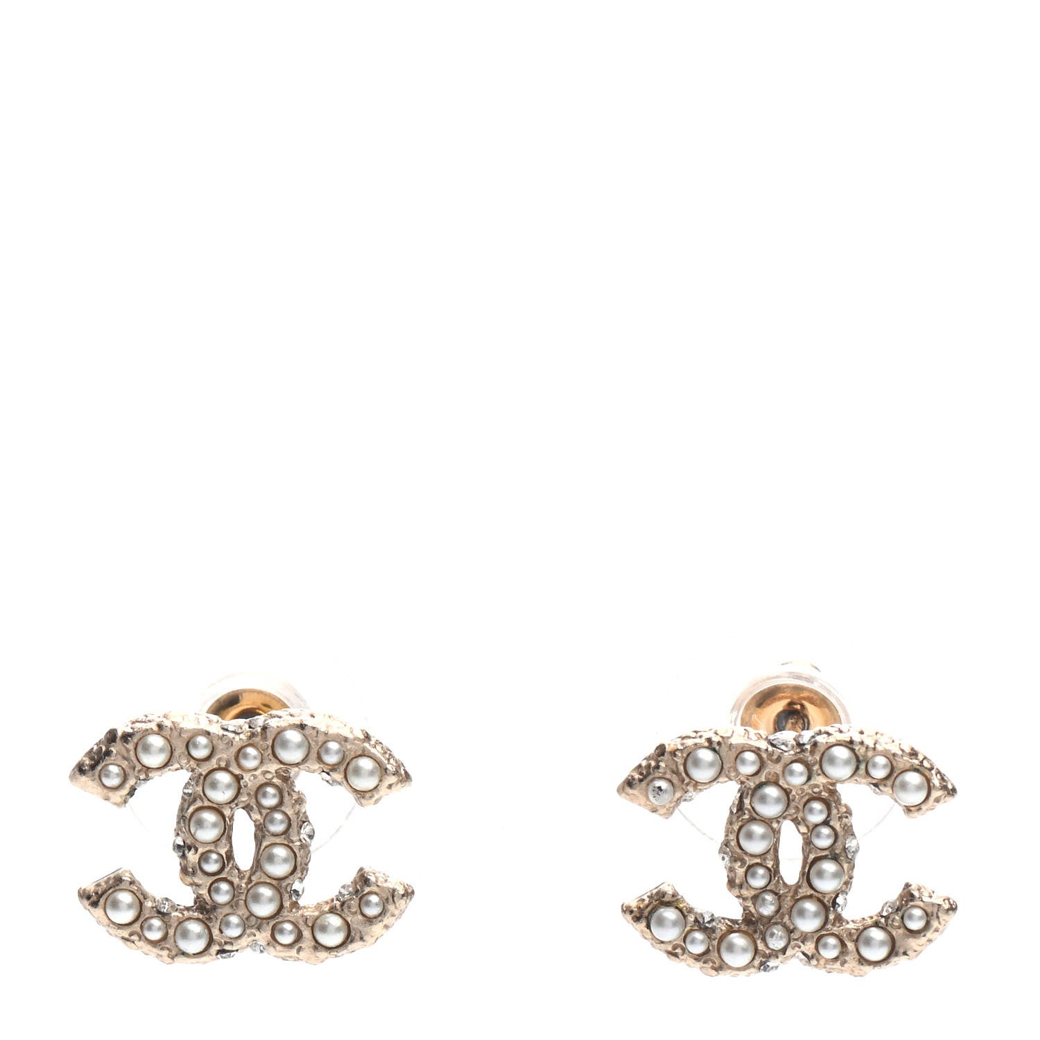 Chanel Crystal Pearl CC Earrings Gold 1 of 5